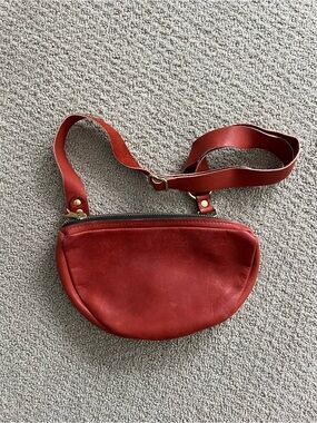 Directive Mini Slice Leather Crossbody Belt Bag in Rust